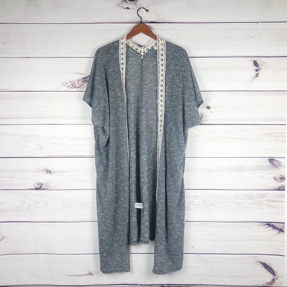 Kye Mi Gray Lace Duster Cardigan Medium - Picture 2 of 7